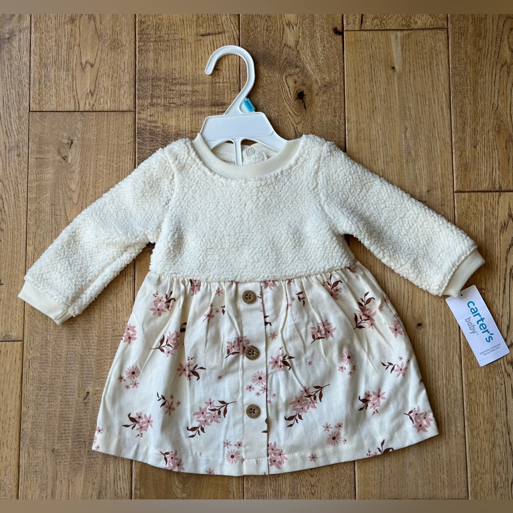 Carter's Baby Girls Faux-Sherpa Floral-Print Dress size 6 Months NWT